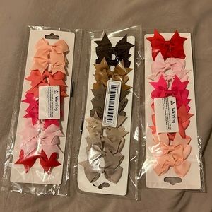 Mini hair bows. Pink colors and neutral colors. 5 sets in each pack.